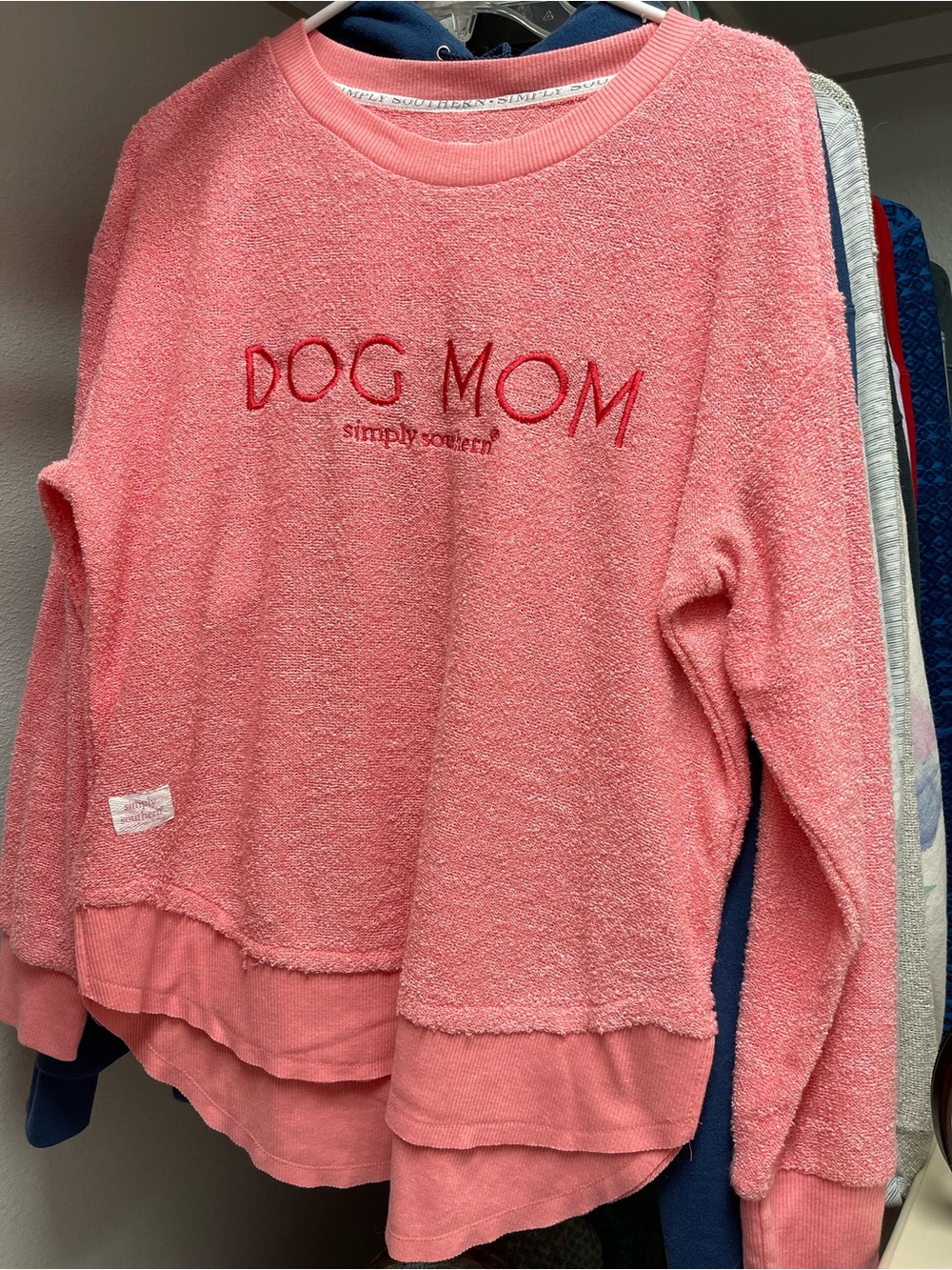 Simply Southern Coral Pink "DOG MOM" Cozy Terry Pullover